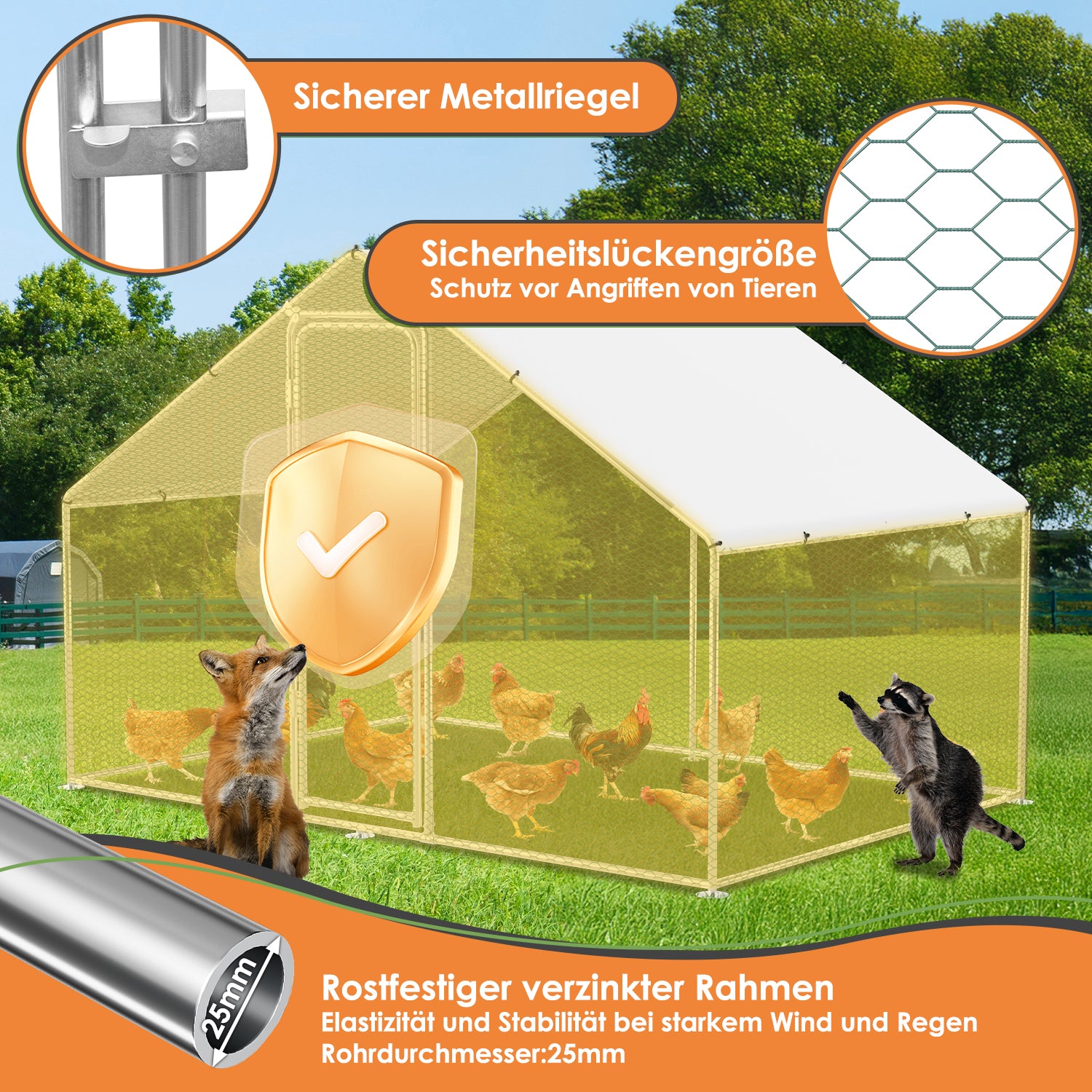 Hühnerstall, 3x8x2m, Freilaufgehege