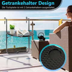 Balkontisch klappbar Hängetisch, klapptisch Balkongeländer, 3-Fach höhenverstellbarer balkontisch zum einhängen, 60 x 40 cm Halbrund Balkontisch klappbar Schwarz