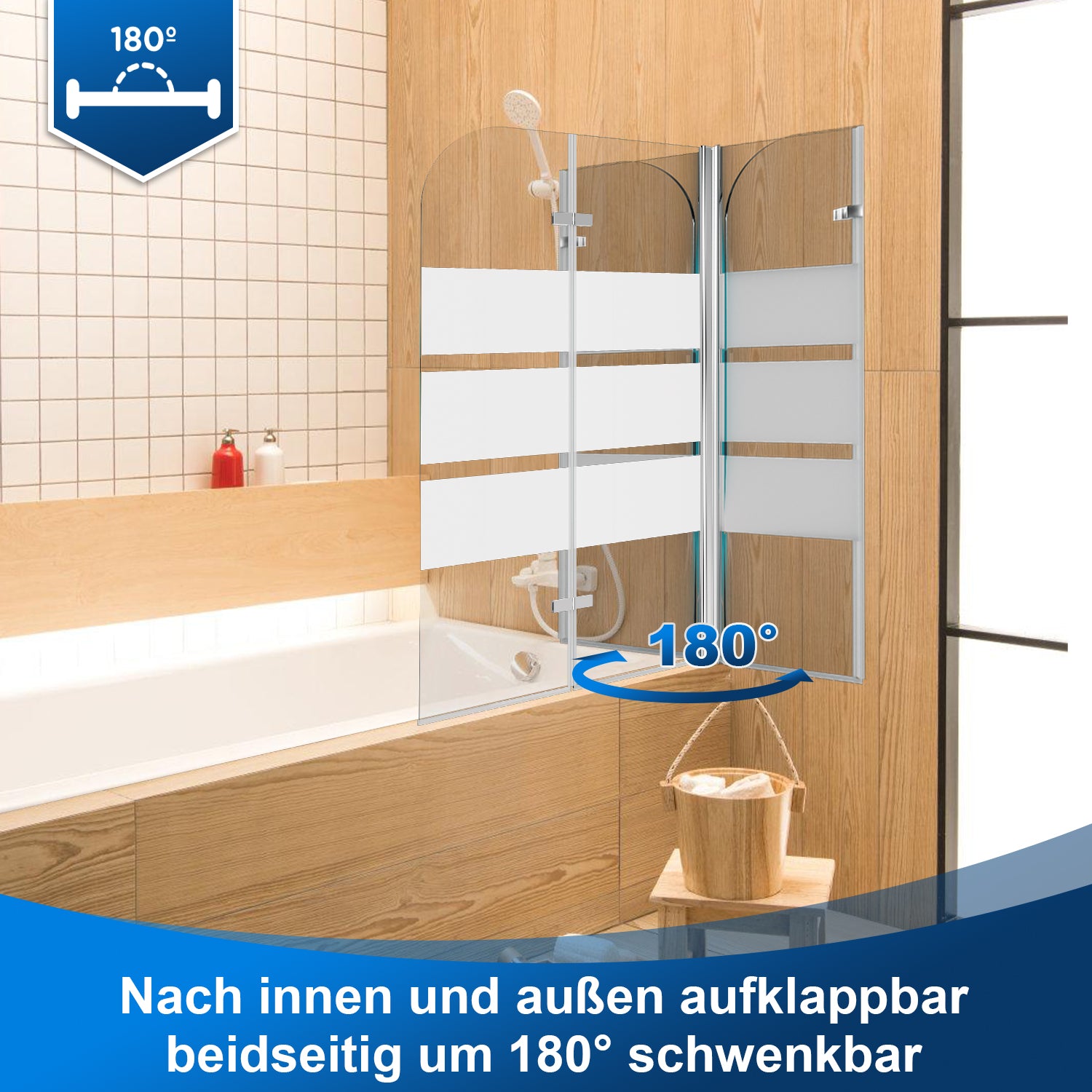 SWANEW Duschwand für Badewanne, 2/3-Teilig faltbar & drehbar Badewannenaufsatz, Duschtrennwand, 6mm ESG Sicherheitsglas Spritzwasserschutz
