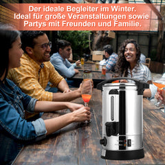 SWANEW Glühweinkocher 8L Glühweinkessel Edelstahl mit Auffangschale Zapfhahn Temperatureinstellung 30-110°C Glühweinautomat Heißgetränkespender