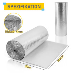 SWANEW Isolierfolie 1M X 30M Heizkörper Reflexionsfolie 30㎡ thermofolie Reflexionsfolie Heizung Dämmfolie Isolierung Wand Isolierfolie Heizung, 200 g/m²