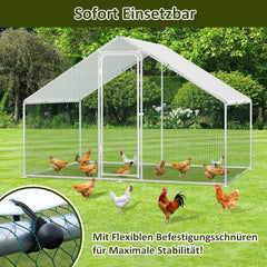 SWANEW Freilaufgehege Hühnerstall 3x6x2m, Geflügelstall mit Schloss, Hühnerhaus, Verzinkter Stahl