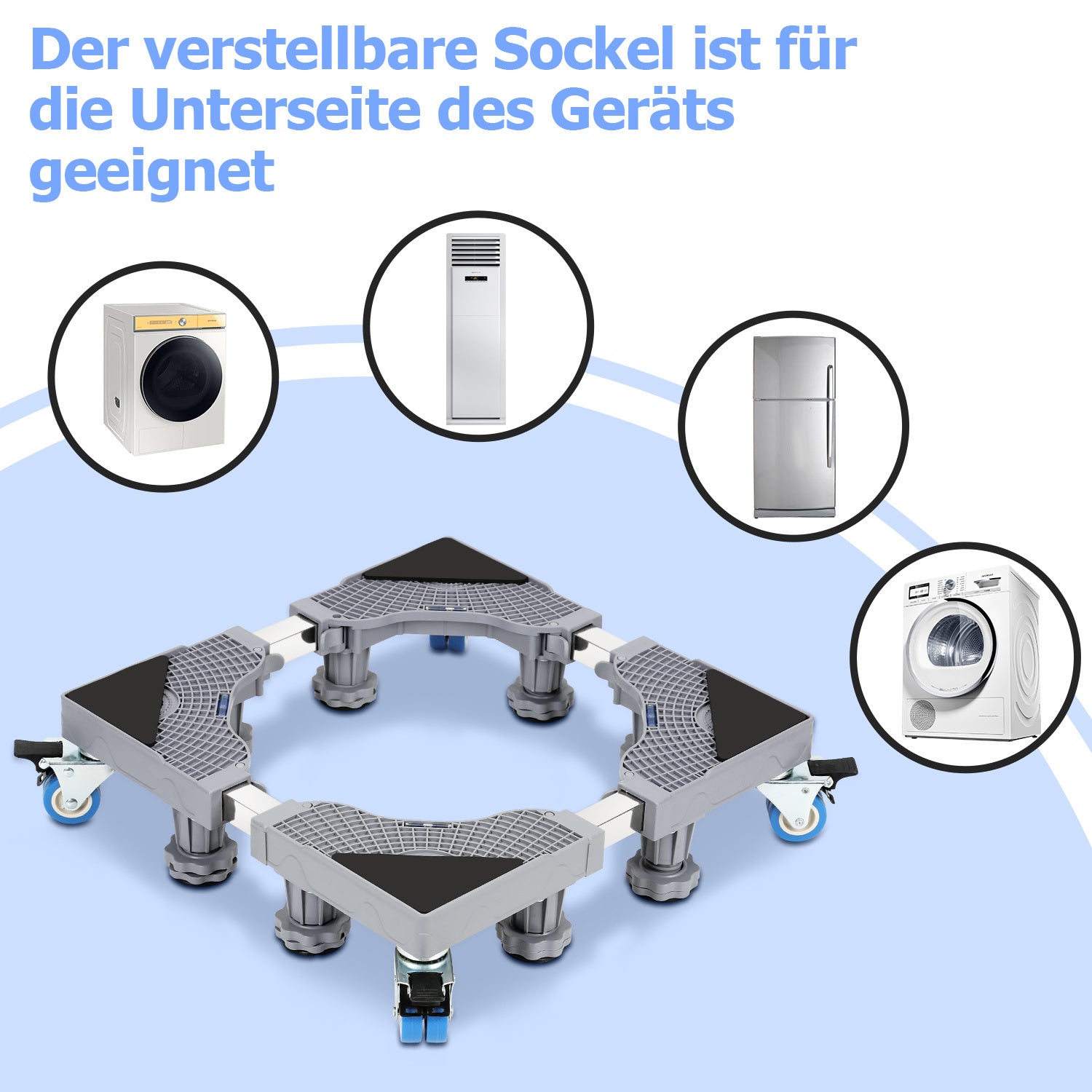 SWANEW Waschmaschinen Untergestell, 41-65cm 8 Füße und 4 Räder, Verstellbare Waschmaschine Sockel, Podeste & Rahmen für Gefrierschrank