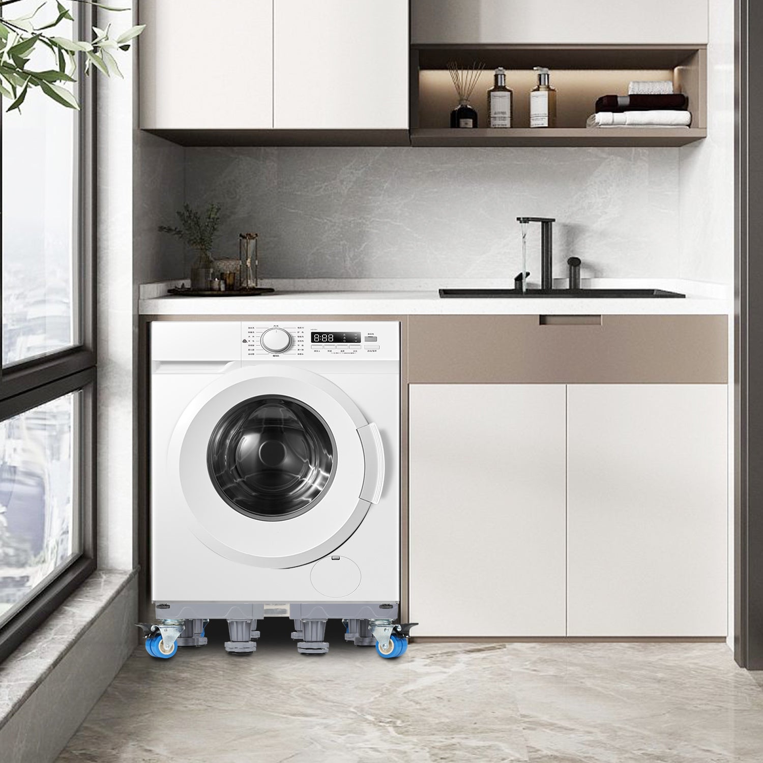 SWANEW Waschmaschinen Untergestell, 41-65cm 8 Füße und 4 Räder, Verstellbare Waschmaschine Sockel, Podeste & Rahmen für Gefrierschrank