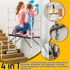SWANEW Gerüst, Gerüstleiter, Arbeitsgerüst, 4 in 1Alu Mobile Mehrzweckleiter 2x6 Stufen