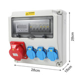 SWANEW Wandverteiler, Baustromverteiler 3x16A 230V, 1x CEE+32A 5 polig Steckdosen mit MCB Leitungsschutzschalter, 3-Phasen Stromverteiler IP44 Mit Sicherheitsklappdeckeln