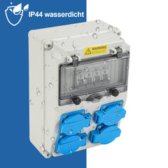 SWANEW Wandverteiler mit Leitungsschutzschalter, Baustromverteiler, 4xSchuko-Steckdose und CEE-Steckdose 16A, Stromverteiler, IP44
