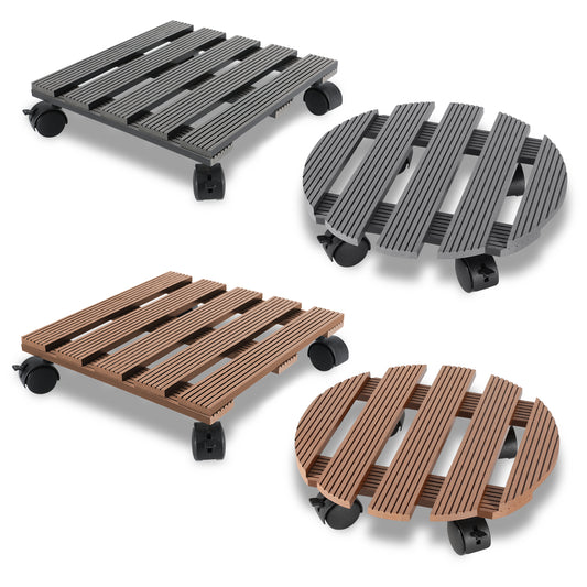 SWANEW WPC Pflanzenroller, Blumenroller mit Rollen, Kübelroller für Pflanzen, Blumentopf, Eckig 30 x 30 cm|Rund Ø 30 x 7,5 cm