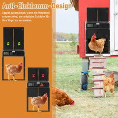 SWANEW Automatische Hühnerklappe mit Timer/Manuell/Anti-Tamper Modus, elektrische Hühnerklappe, LED Display, Intelligenter Einklemmschutz Automatisch Hühnertür, Türöffner für Hühnerstall