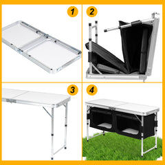 SWANEW Campingküche Küchenbox Zwei Desktops Windschutz Alu Spritzschutz Faltschrank