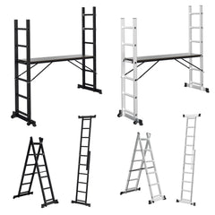 SWANEW Gerüst, Gerüstleiter, Arbeitsgerüst, 4 in 1Alu Mobile Mehrzweckleiter 2x6 Stufen