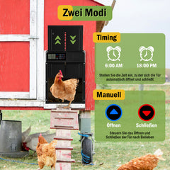 SWANEW Automatische Hühnerklappe – Elektrischer Hühnerstall-Türöffner mit Timer & großem Display – Wasserdicht & Robust für Hühner, Enten & Kleintiere
