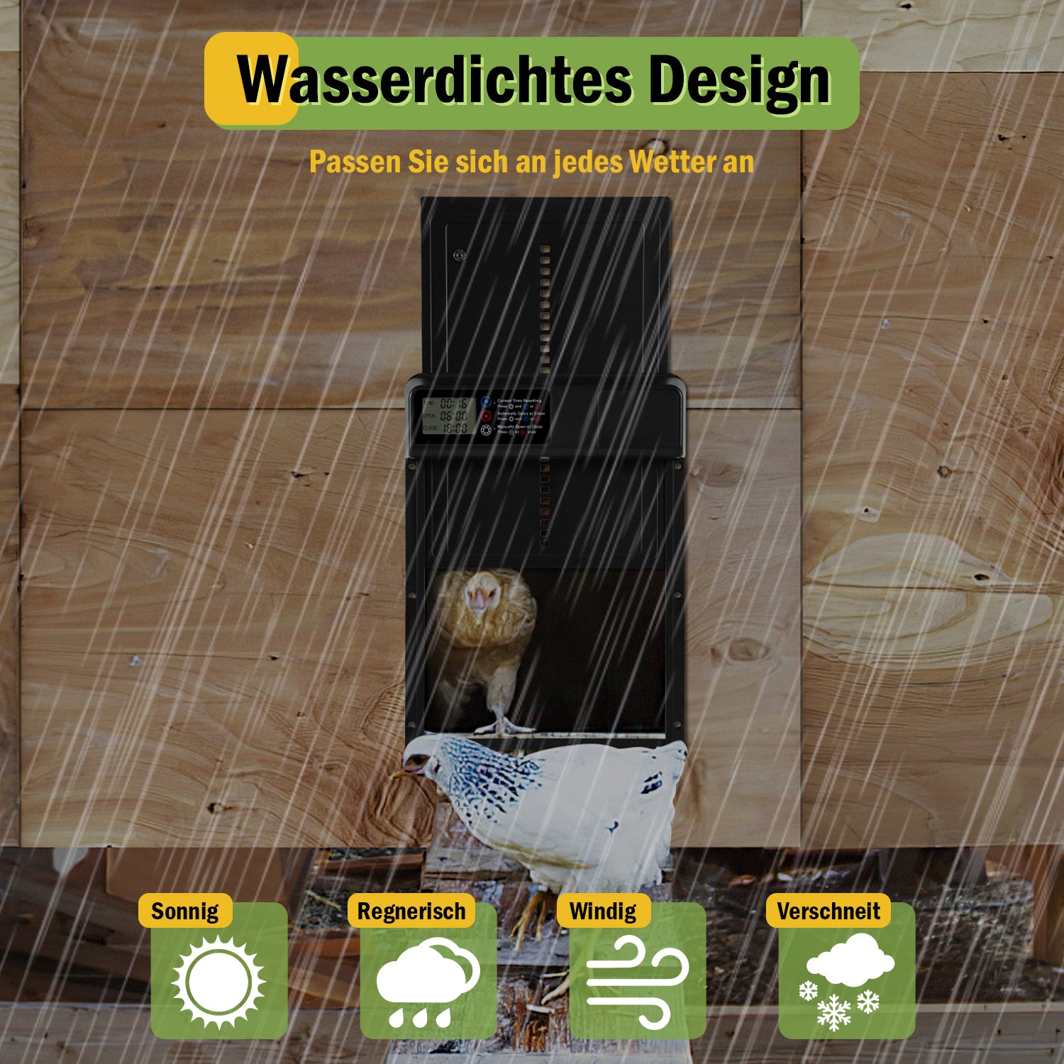 SWANEW Automatische Hühnerklappe – Elektrischer Hühnerstall-Türöffner mit Timer & großem Display – Wasserdicht & Robust für Hühner, Enten & Kleintiere
