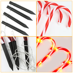 SWANEW Zuckerstangen LED Garten Weihnachtsdeko, 4/8 Stück Zuckerstange Weihnachts Dekoration Leuchtstab Außen, mit Erdspieß, wasserdichte Batteriebox