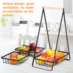 SWANEW 3-Ebenen Aufbewahrungskorb Multifunktionaler Schwarzer Metall mit Holzgriff