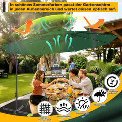 SWANEW Sonnenschirm Ø300/350 cm mit LED Solar, Ampelschirm mit Kurbel, Aluminium Gartenschirm mit Ständer