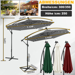 SWANEW Sonnenschirm Ø300/350 cm mit LED Solar, Ampelschirm mit Kurbel, Aluminium Gartenschirm mit Ständer
