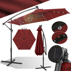 SWANEW Sonnenschirm Ø300/350 cm mit LED Solar, Ampelschirm mit Kurbel, Aluminium Gartenschirm mit Ständer