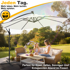 SWANEW Sonnenschirm Ø300/350 cm mit LED Solar, Ampelschirm mit Kurbel, Aluminium Gartenschirm mit Ständer