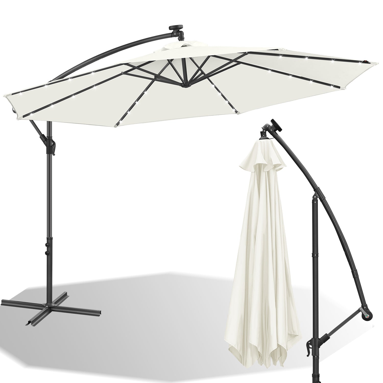 SWANEW Sonnenschirm Ø300/350 cm mit LED Solar, Ampelschirm mit Kurbel, Aluminium Gartenschirm mit Ständer