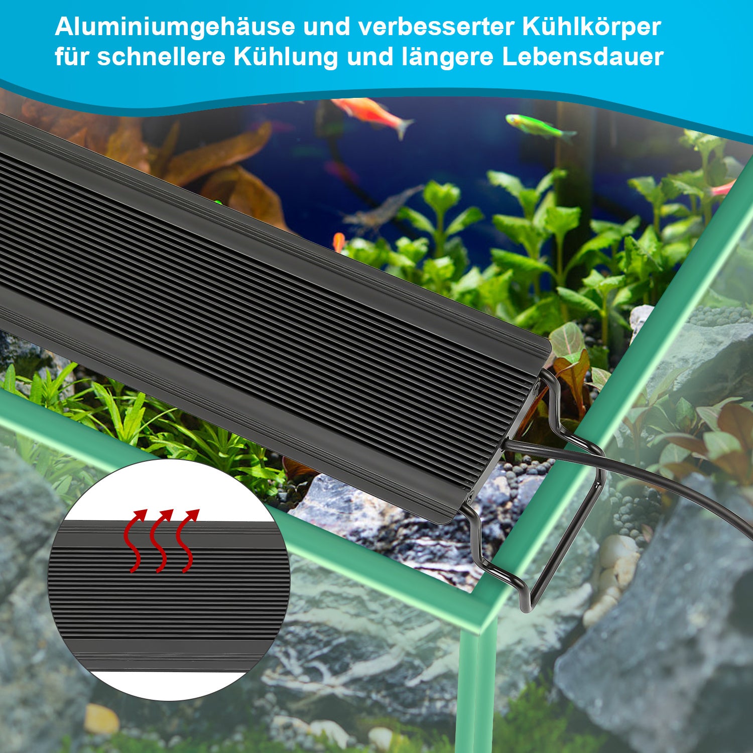 SWANEW Aquarium LED Beleuchtung RGB Spectrum, Aquarienbeleuchtung Dimmbare, Aquarium Lampe mit ausziehbarer Halterung, Aquariumleuchte