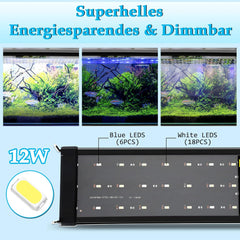 SWANEW Aquarium LED Beleuchtung, 10W Aquarium Lampe, einstellbare Helligkeit Aquariumbeleuchtung Weiß Blau Licht, für Süßwasser-Aquarien