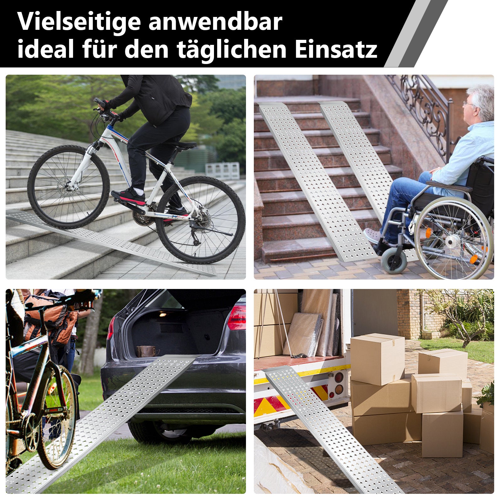 SWANEW 2X Auffahrrampe 160cm, Rutschfeste Verladeschiene Verladerampe 400kg, Auto Laderampe Verzinkter Stahl