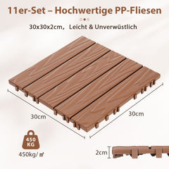 SWANEW 30x30cm PP Terrassenfliesen, Balkonfliesen, Klick-Verlegung