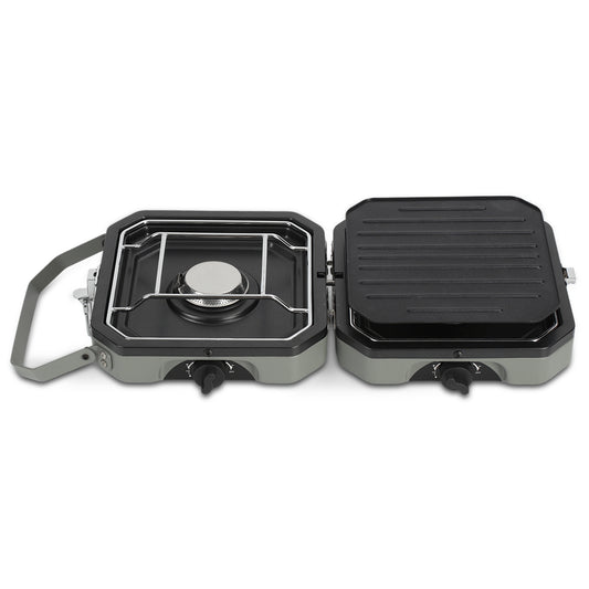 SWANEW Campingkocher 2-in-1-Gascampingherd, Faltbarer Gaskocher 2 Flammig