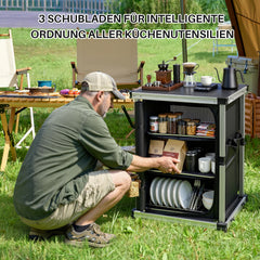 SWANEW Campingküche Campingschrank Klappbar, Mobiler Küchenschrank, mit 3 Fächern & Tasche