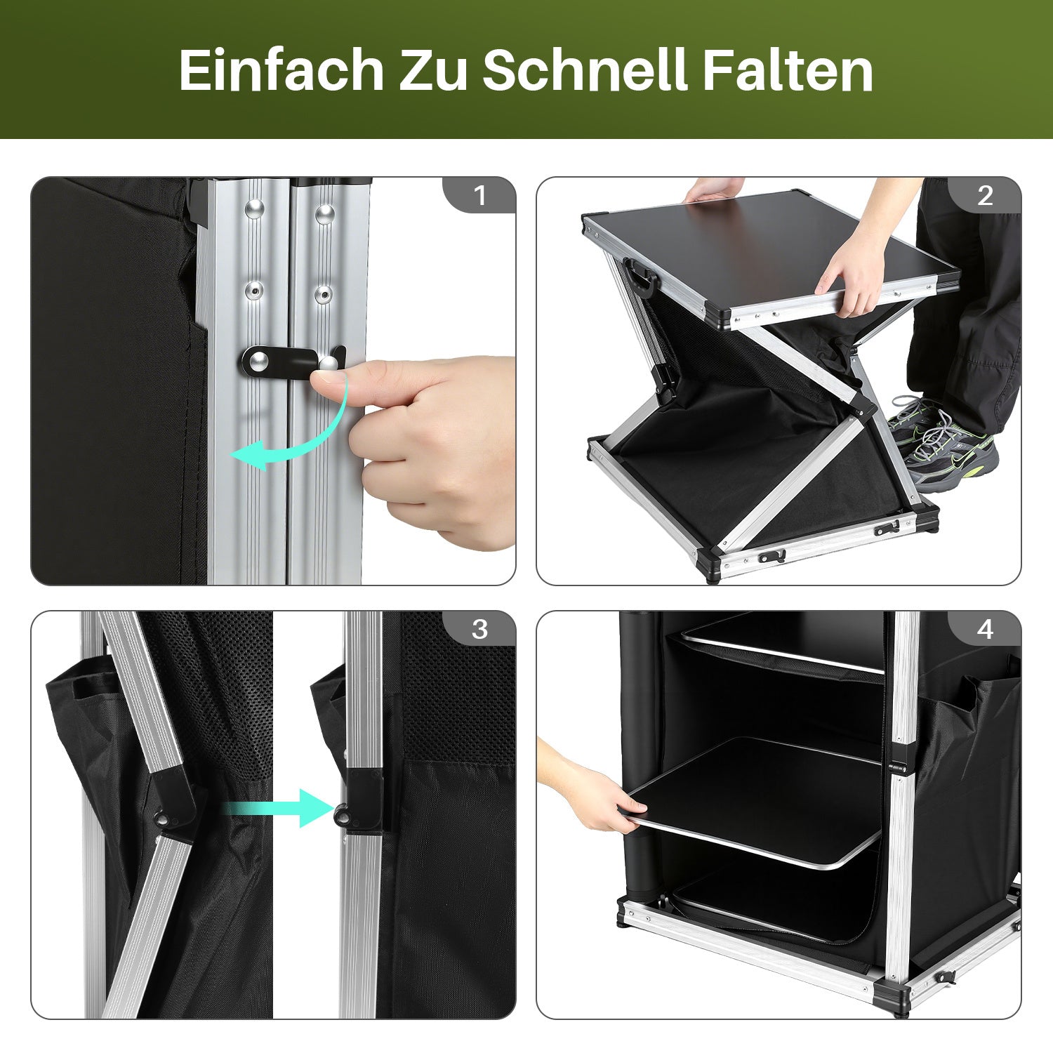 SWANEW Campingküche Campingschrank Klappbar, Mobiler Küchenschrank, mit 3 Fächern & Tasche