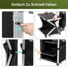 SWANEW Campingküche Campingschrank Klappbar, Mobiler Küchenschrank, mit 3 Fächern & Tasche