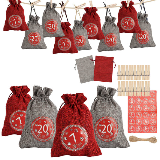 24PCS DIY Adventskalender zum Befüllen, Geschenktüten Säckchen Weihnachten