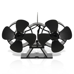 SWANEW Doppelkopf Kaminventilator 8 Blätter mit Thermometer, Ofenventilator Hitzebetrieben, Kamin Ofen Ventilator für Holzbrenner