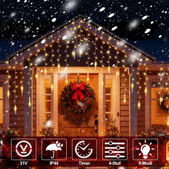 SWANEW Eiszapfen Lichterkette, mit Fernbedienung, Außen, 8 Modi & Timer, Weihnachtsdeko