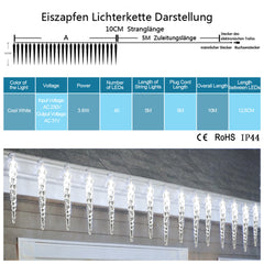 SWANEW Eiszapfen lichterkette, 40LEDs Eiszapfen, Weihnachtsbeleuchtung Innen & Außen Deko