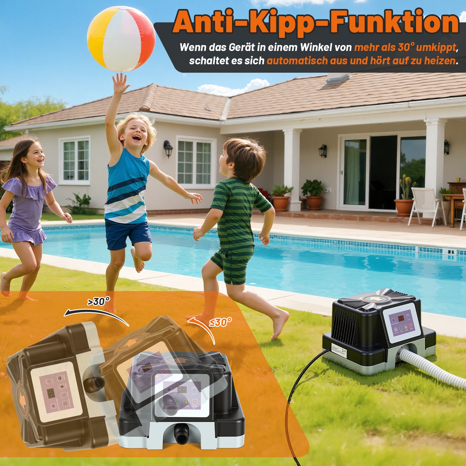 SWANEW Poolheizung Elektrisch 3000W, Elektrische Poolheizung mit FI-Schutz & Kippschutz, 32-38mm Anschluss