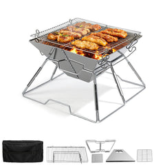 SWANEW Camping Grill Klappbar, Holzkohlegrill aus Edelstahl
