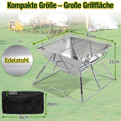 SWANEW Camping Grill Klappbar, Holzkohlegrill aus Edelstahl