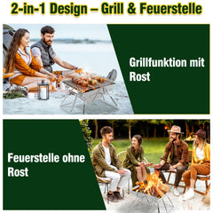 SWANEW Camping Grill Klappbar, Holzkohlegrill aus Edelstahl