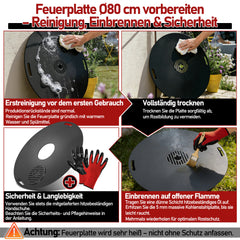 SWANEW Feuerplatte 80 cm aus Carbonstahl