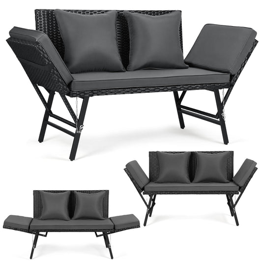 SWANEW Gartenbank Polyrattan mit Liegefunktion, 2-Sitzer Gartensofa