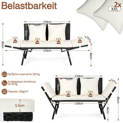 SWANEW Gartenbank Polyrattan mit Liegefunktion, 2-Sitzer Gartensofa