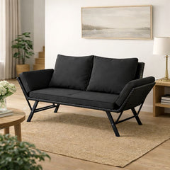 SWANEW Gartenbank Polyrattan mit Liegefunktion, 2-Sitzer Gartensofa