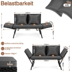 SWANEW Gartenbank Polyrattan mit Liegefunktion, 2-Sitzer Gartensofa