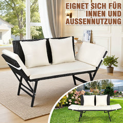 SWANEW Gartenbank Polyrattan mit Liegefunktion, 2-Sitzer Gartensofa