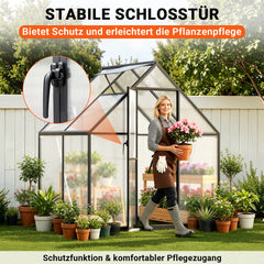SWANEW Gewächshaus Aluminium, 4 mm Polycarbonat-Hohlkammerplatten, mit Fenster & Metall-Türgriff