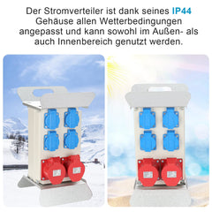 SWANEW Stromverteiler, Wandverteiler, 2x CEE 16A/400V+4x 230V Schuko IP44 5 polig, Baustromverteiler mit kabelsicherem Klappdeckel