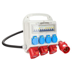 SWANEW Wandverteiler mit FI-Schutzschalter, Stromverteiler Baustromverteiler 2 x CEE 400V/16A+4 x 230V Schuko 5 Polig, IP44, mit Leitung Für Baustelle