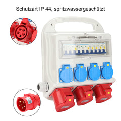 SWANEW Wandverteiler mit FI-Schutzschalter, Stromverteiler Baustromverteiler 2 x CEE 400V/16A+4 x 230V Schuko 5 Polig, IP44, mit Leitung Für Baustelle